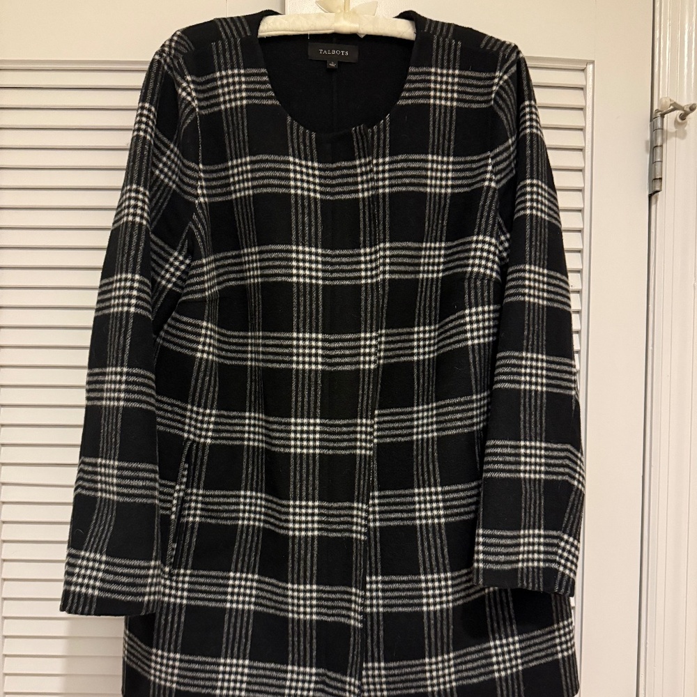 Talbots Double Face Plaid Topper L Wool Blend Jacket Black